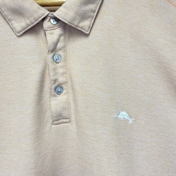 Tommy Bahama Island Zone Polo Shirt Mens XXL Salmon Patterned Collar & Cuffs - Picture 12 of 12